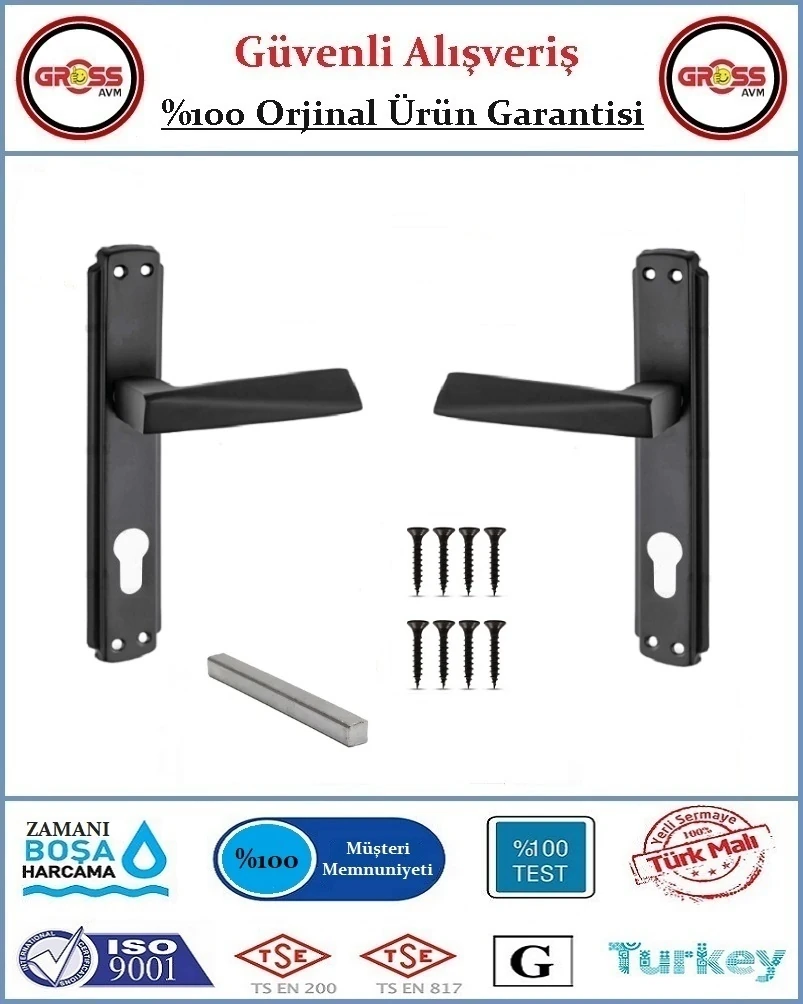 Prizma Yale Dış Çelik Kapı Kolu - Mat Siyah - 1 Takım Ön ve Arka