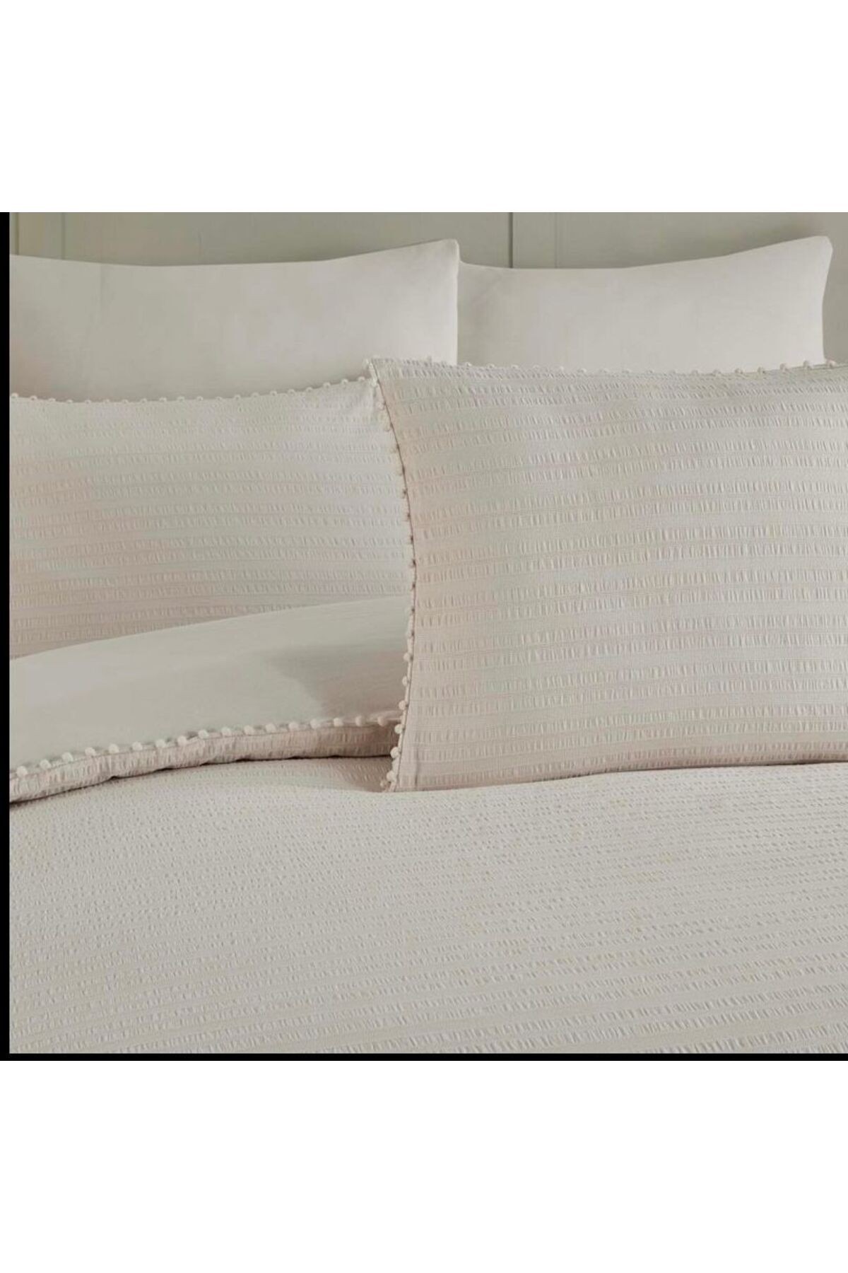 Emboss Ivory Fitilli Saten Çift Kişilik Nevresim Takımı
