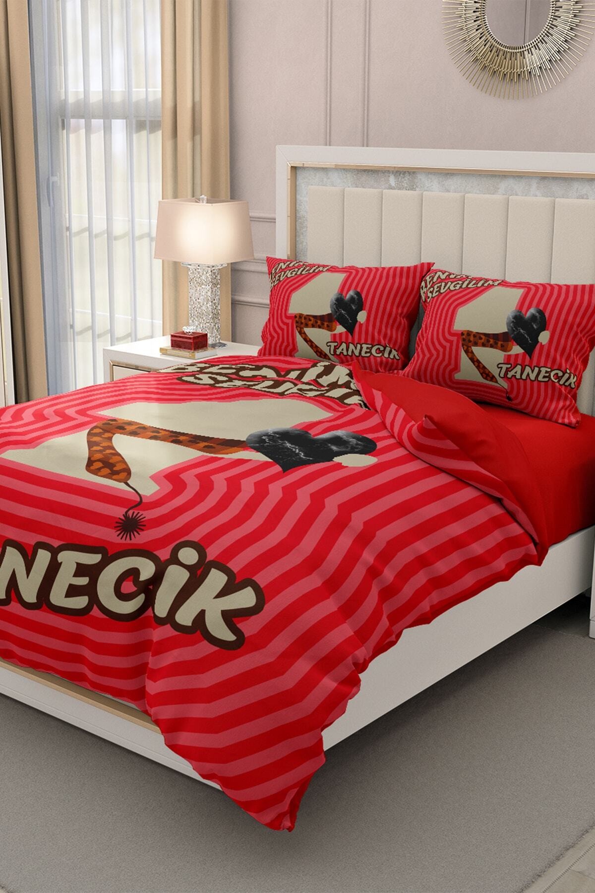 Kıng Sıze Sevgililer Günü Çift Kişilik Nevresim Takımı%100 Pamuk Saten Biricik Sevgilim 220x240cm