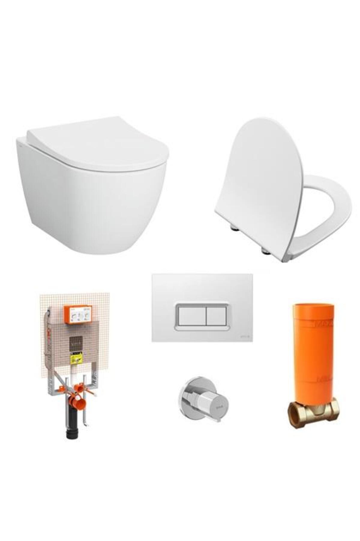 S60 Kanalsız Asma Klozet+ Slim Duroplast Kapak+Gömme Rezervuar Set