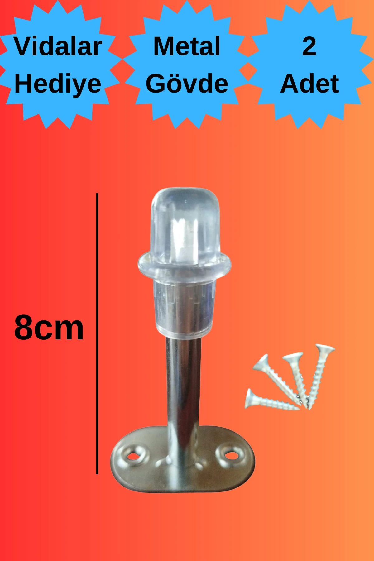 Metal Stoper Kapı Pencere Arkası Krom Renk Tampon 8 CM Vidalı Duvar Koruyucu Silikon Stoper 2 Adet