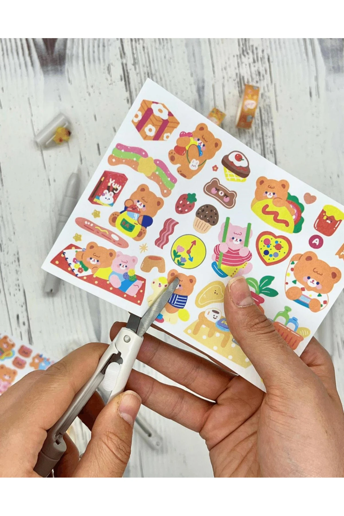 Sanrio Purin Karakterli Gri Kalem Görünümlü Çift Uç Tasarım Makas Ve Maket Bıçağı/Falçata