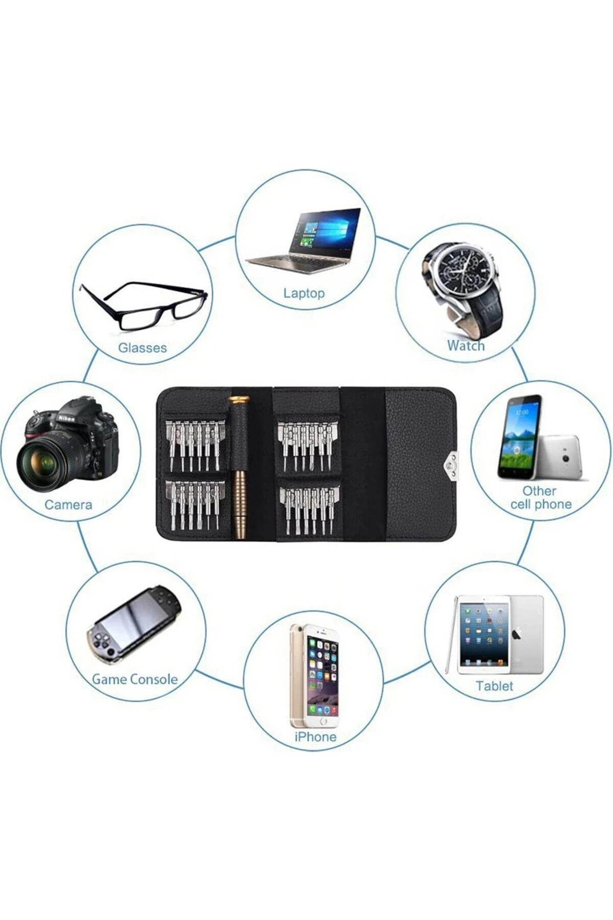 25 Parça Cüzdanlı mıknatıslı Tornavida Set Elektronik Gözlük Saat Bilgisayar Tamir Tornavidası Seti