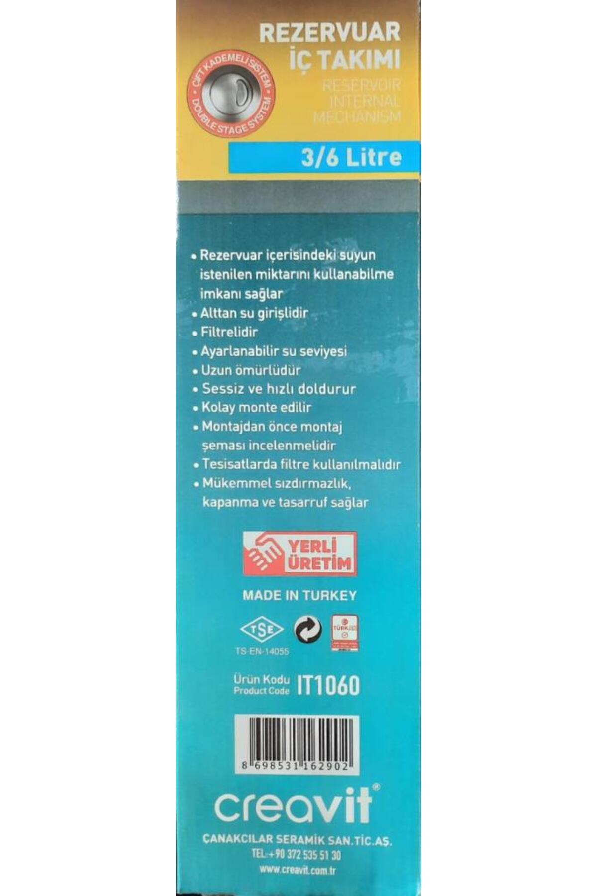 Klozet İç Takım Çift Kademeli Basmalı Sistem IT1060 3/6 LT