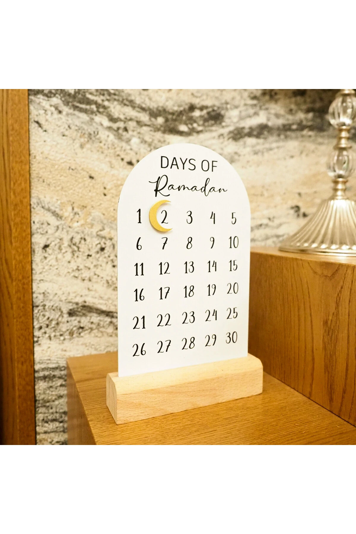 Days Of Ramadan Yazılı Ahşap Kaideli Masaüstü Mıknatıslı Metal Ramazan Takvimi - Wamh179