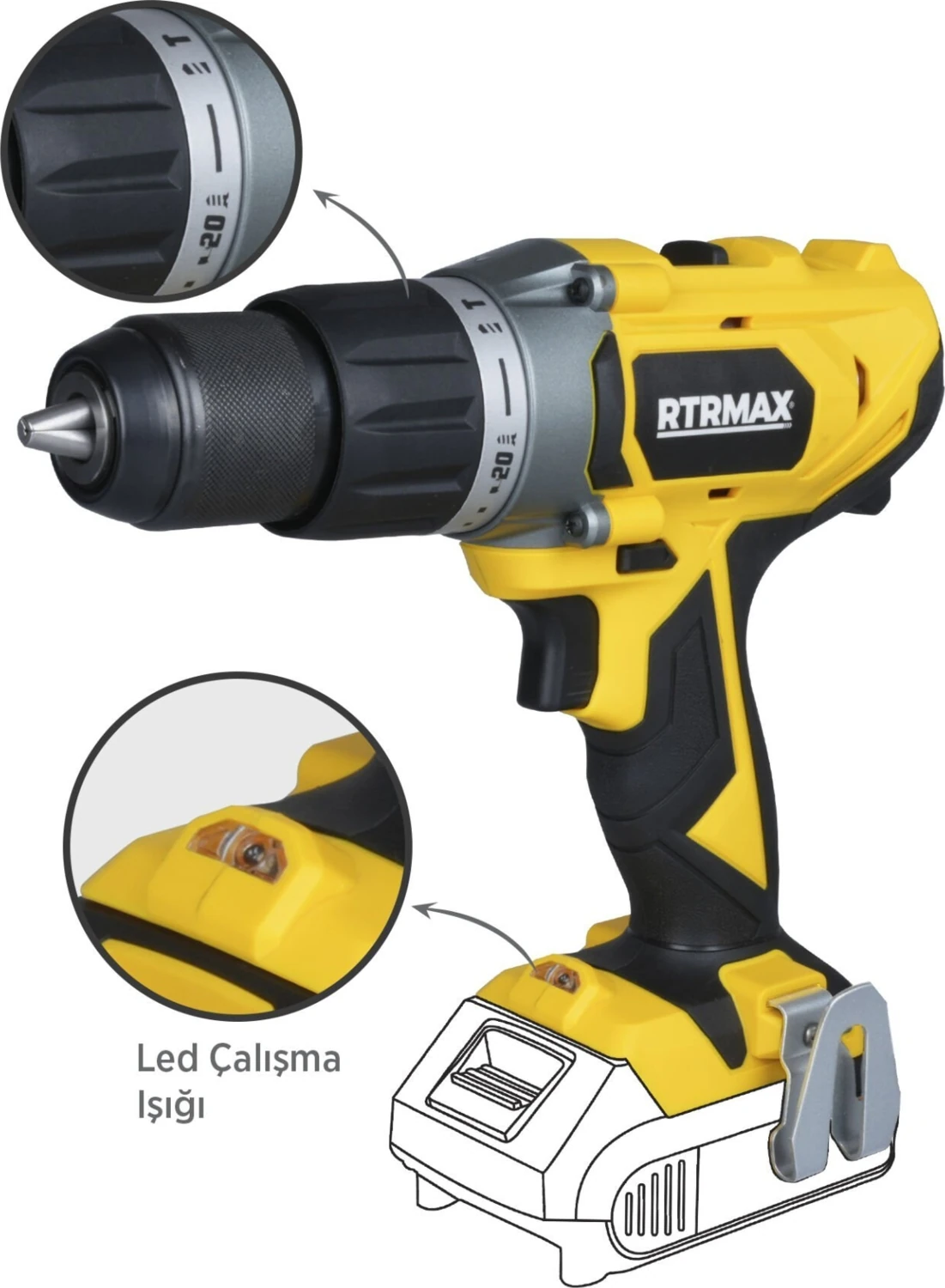 RTX1820B Şarjlı Darbeli Matkap 50 Nm - Akü Hariç