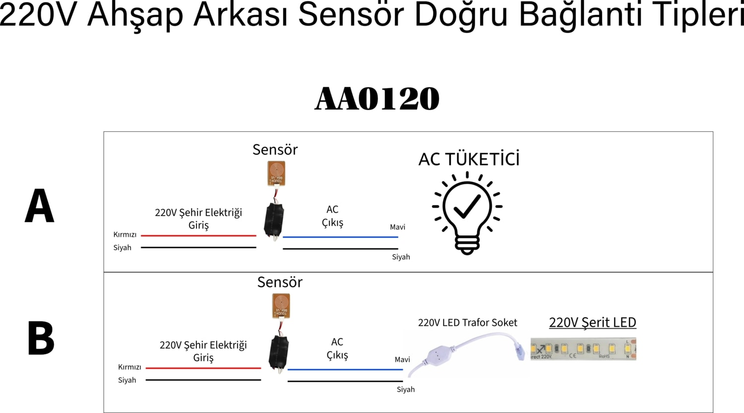 Ahşap-Taş Arkası 220V Dokunmatik Sensör Anahtarı