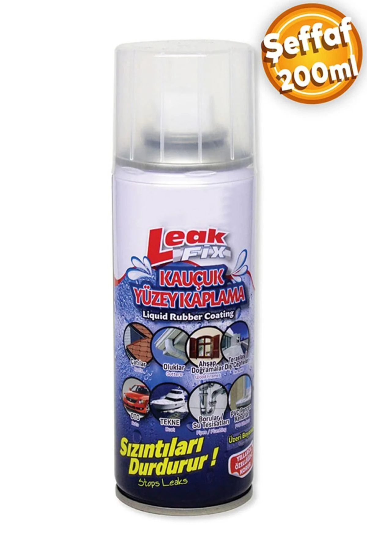 Leak Fix (ŞEFFAF 200 ml) Su Yalıtım Sızdırmaz Geçirmez Izolasyon Kauçuk Spreyi Kaplama Sızıntı Önler
