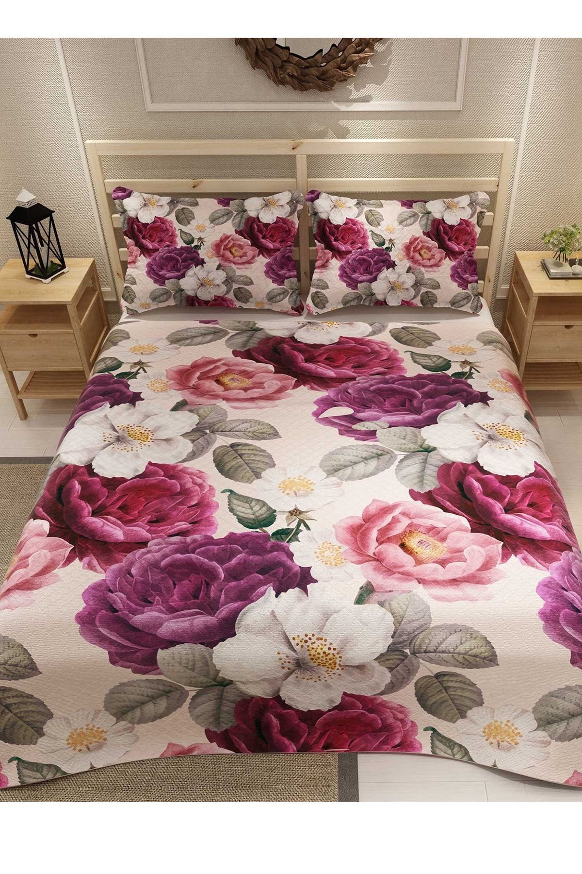 Pike Takımı Pamuklu Çift Kişilik Jakar Dokuma Yatak Örtüsü Flower Dream