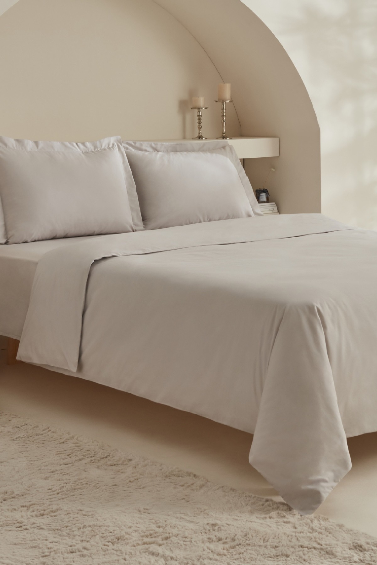White Collection Ina Çift Kişilik Percale Nevresim Takımı Açık Gri