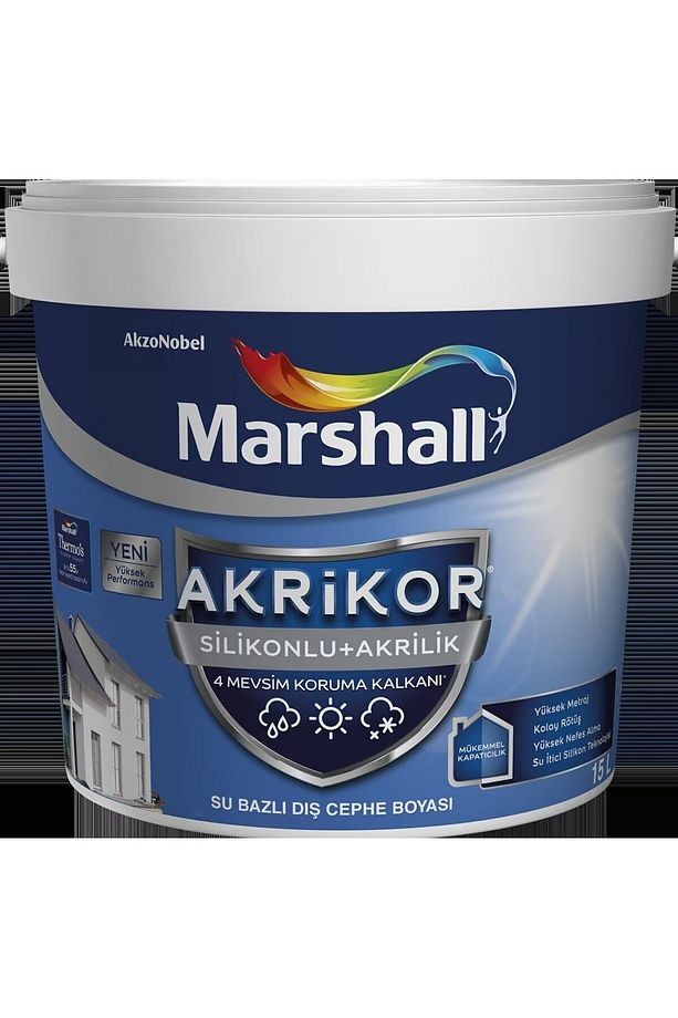 Akrikor Silikonlu Akrilik Dış Cephe Boyası 7.5lt/10kg - 15lt/20kg-beyaz-4 Mevsim Koruma Sağlar