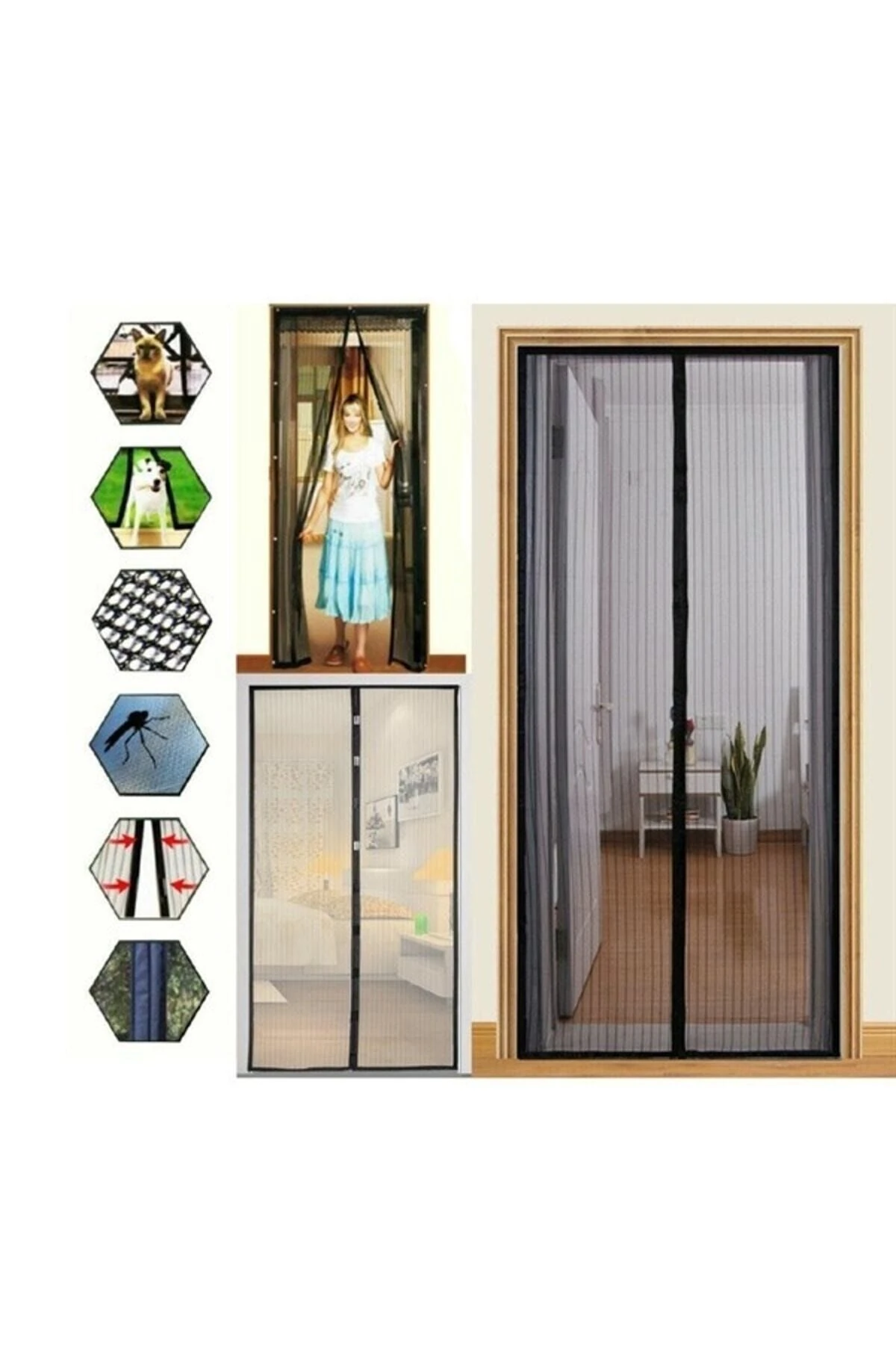 Manyetik Mıknatıslı Kapı Pencere Balkon Tül Sineklik -siyah 90x210 Cm