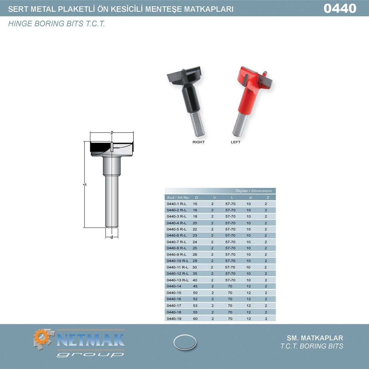 Elmas Uçlu Tas Menteşe Matkabı Sol Dönüş 0440-12L 70 mm - 10 mm
