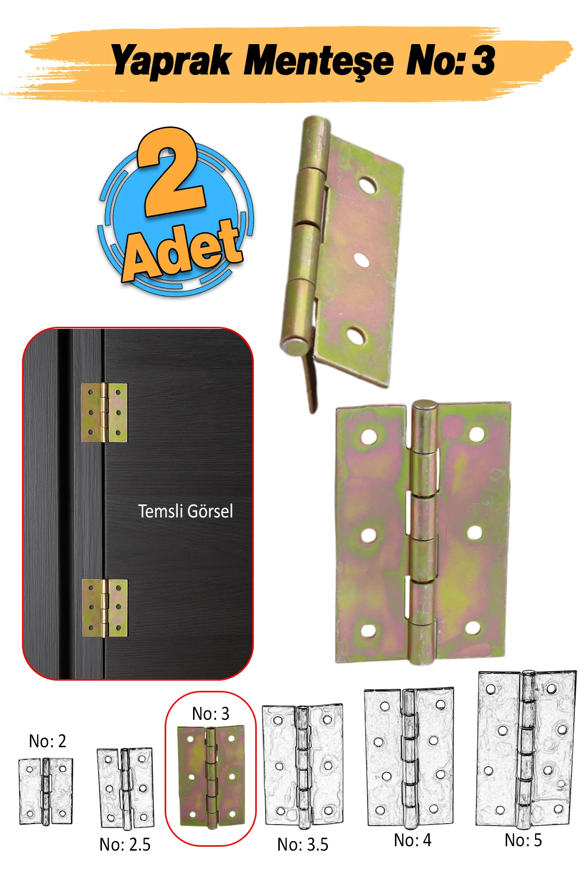 2 Adet Prinç Sarı No 3 Metal Yaprak Menteşe Mobilya Pencere Kapı Dolap PVC Menteşesi İki Kanat