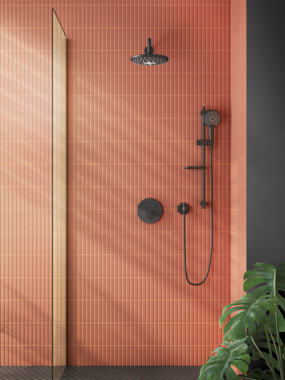 AquaHeat A4271836 Round Ankastre Termostatik Banyo Bataryası, Mat Siyah