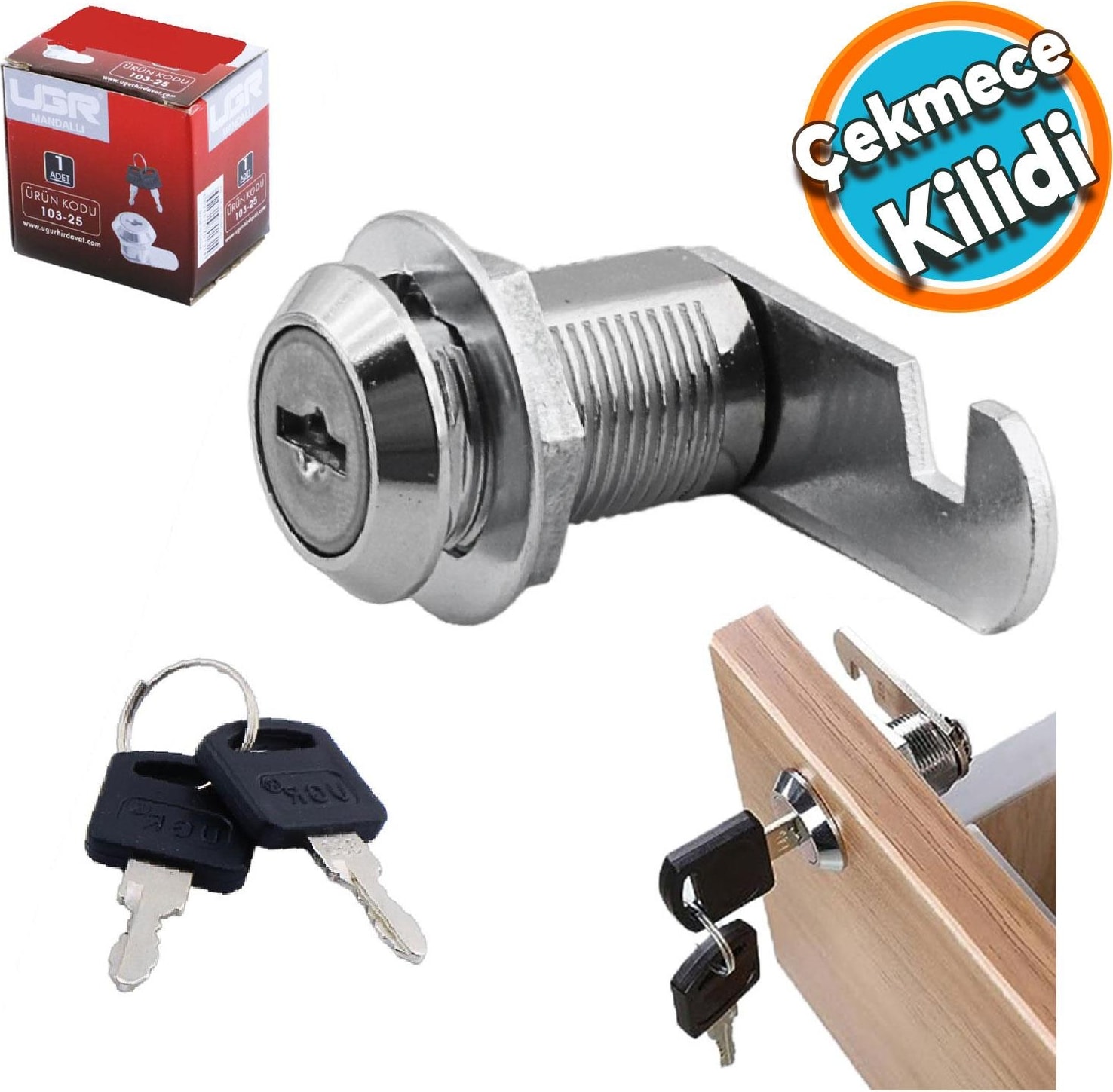 Dolap Mandallı Çekmece Kilidi 2 Anahtarlı Metal Mobilya Dolap Kilidi