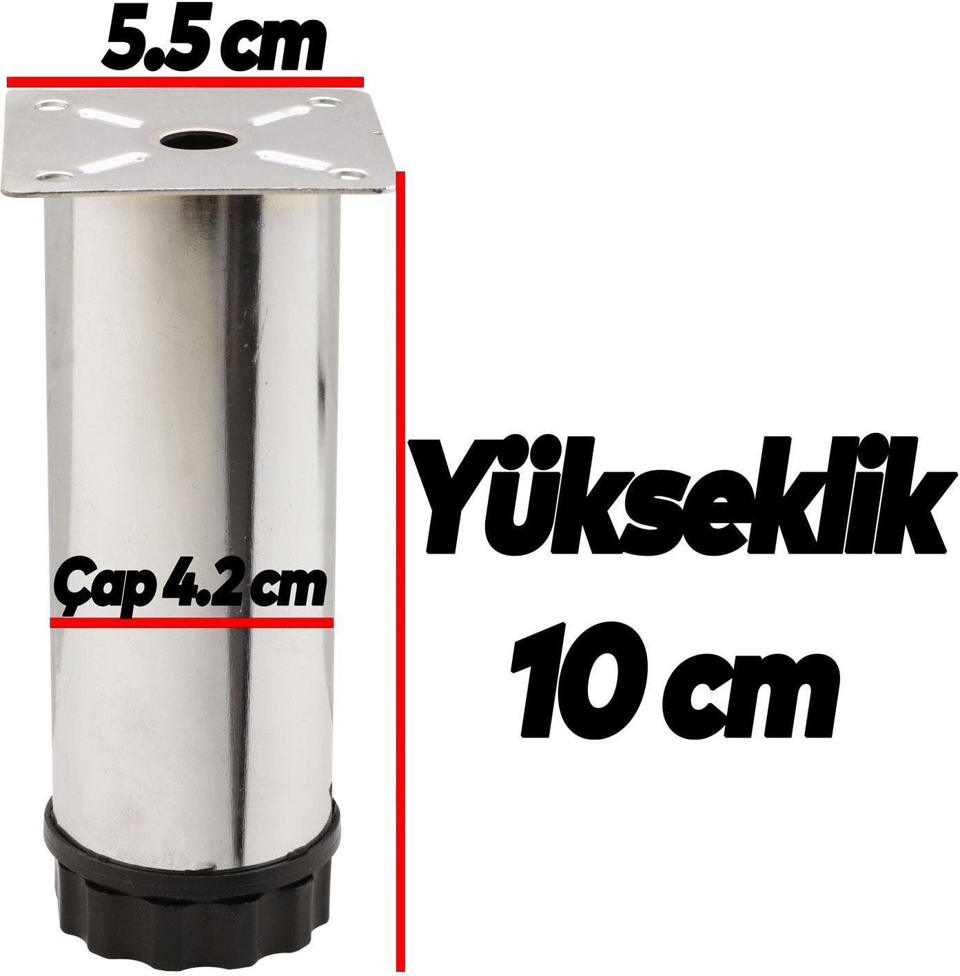 Dolap Ayarlanabilir Dolap Mobilya Kanepe Baza Koltuk Metal Destek Yükseltici Ayağı 10 Cm Krom (8 Adet)
