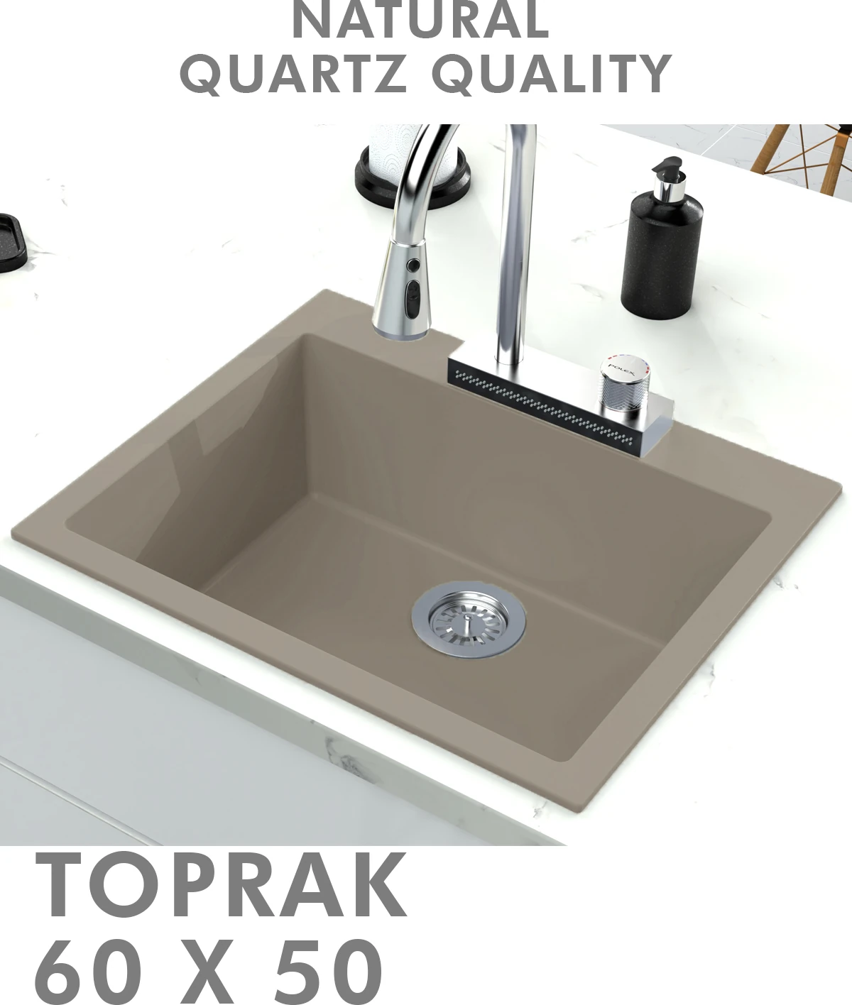 Granit Eviye 1 Gözlü Toprak 60 x 50 Kuvars