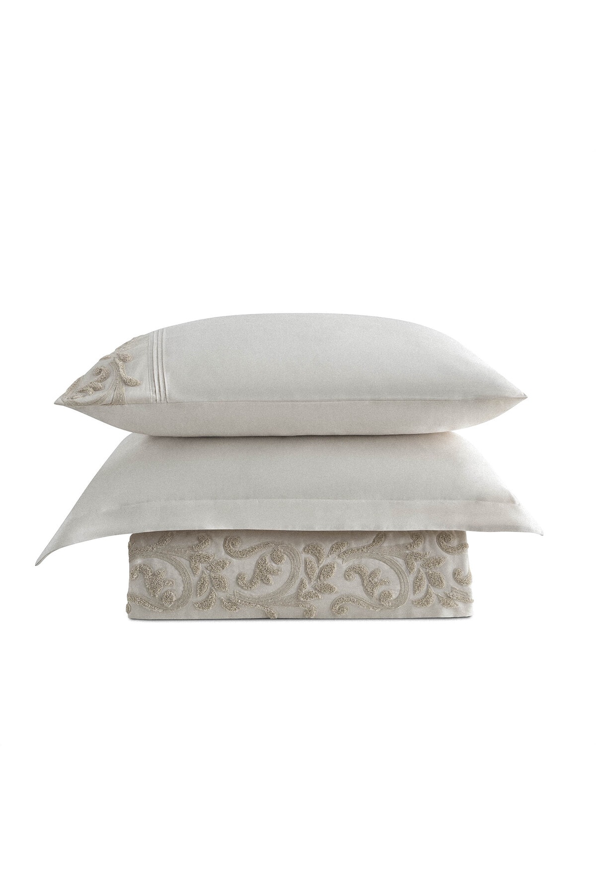 Yade Battal Boy Nevresim Takımı %100 Organik Pamuk Saten Brodeli Bej 240x220 Cm