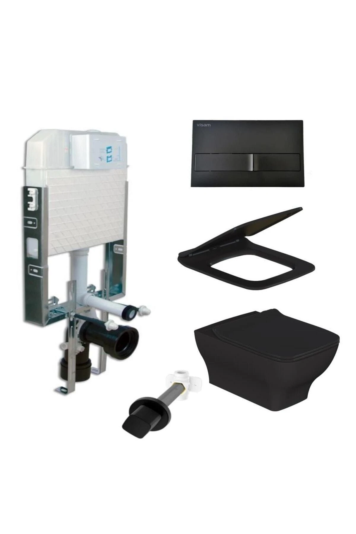 -dura Gömme Rezervuar Asma Klozet Petra Siyah Mat 5 Parça Set