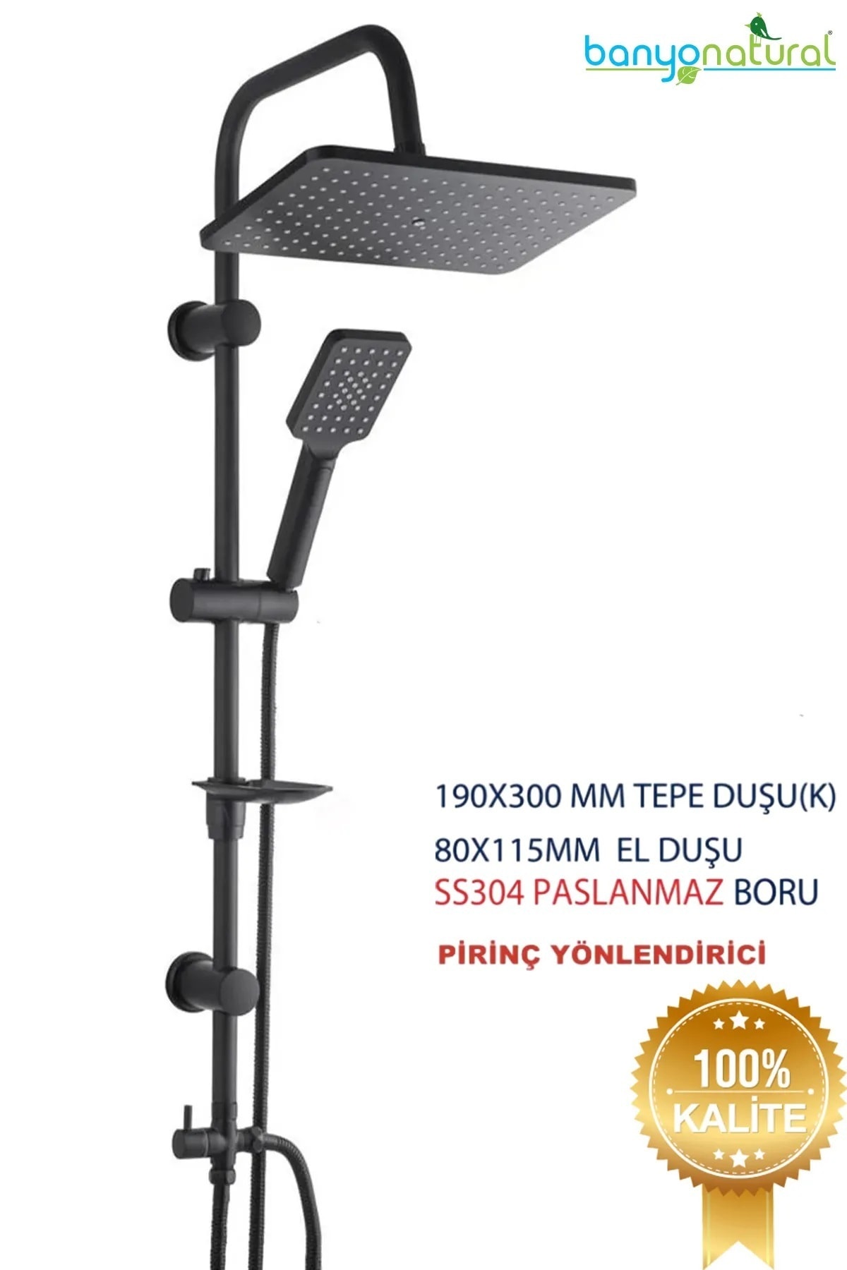 Tepe Yağmurlama Kirec Kırıcılı Siyah Çibaba Duş Seti Pirinç Yönlendirici Siyah