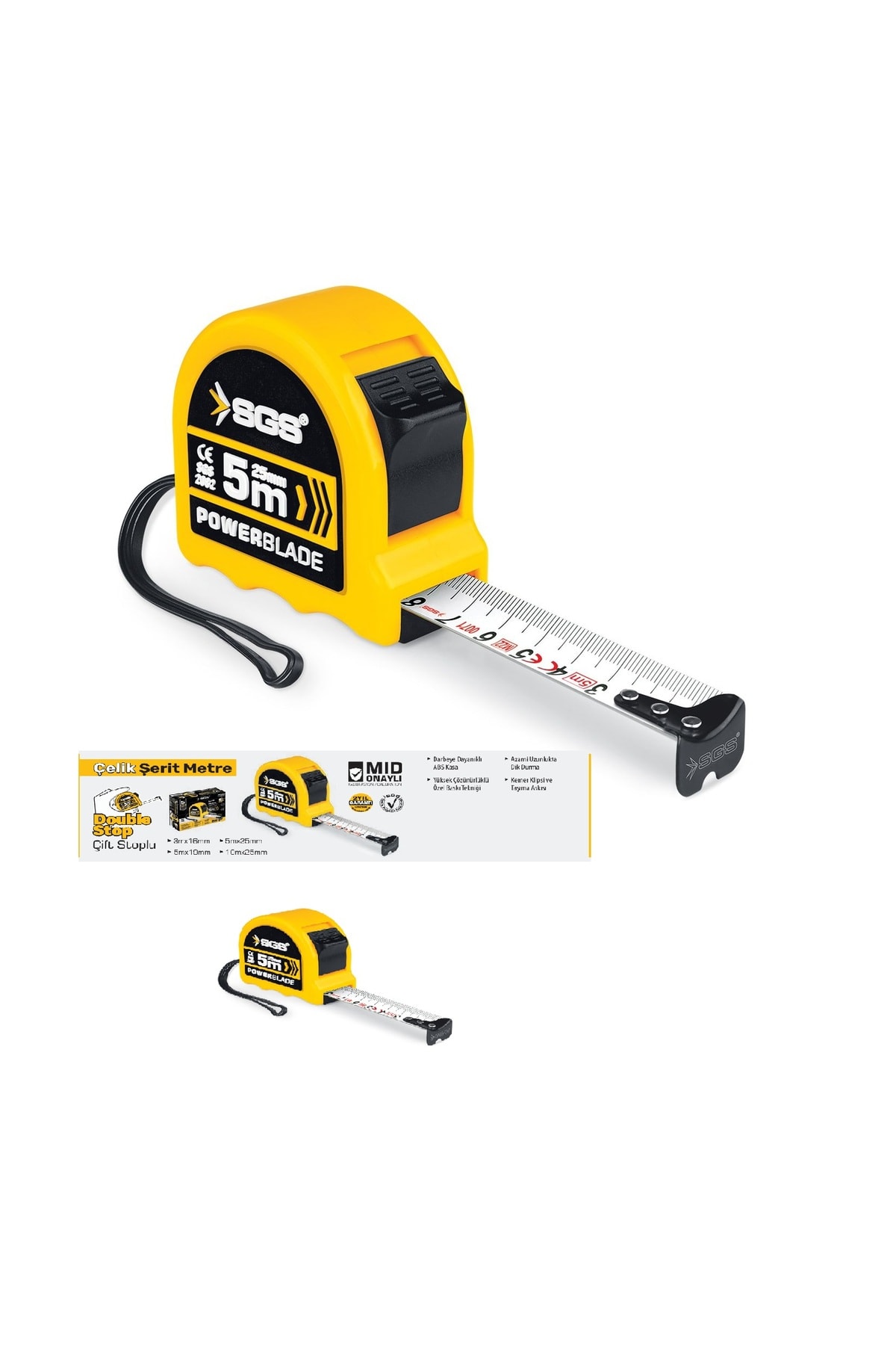 ŞERİT METRE 5 METRE x 25 MM – ÇİFT STOPLU, PROFESYONEL ÖLÇÜM ALETİ