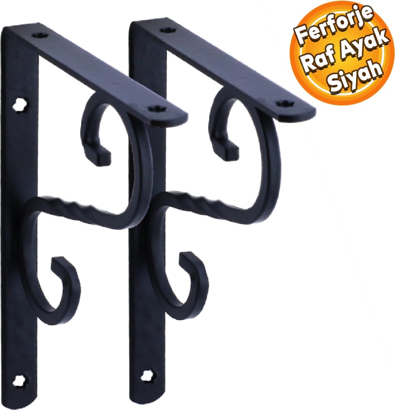 Raf Altı Raf Tutucu Metal Ayak Ferforje Siyah 150 X 230 mm (2 Adet)