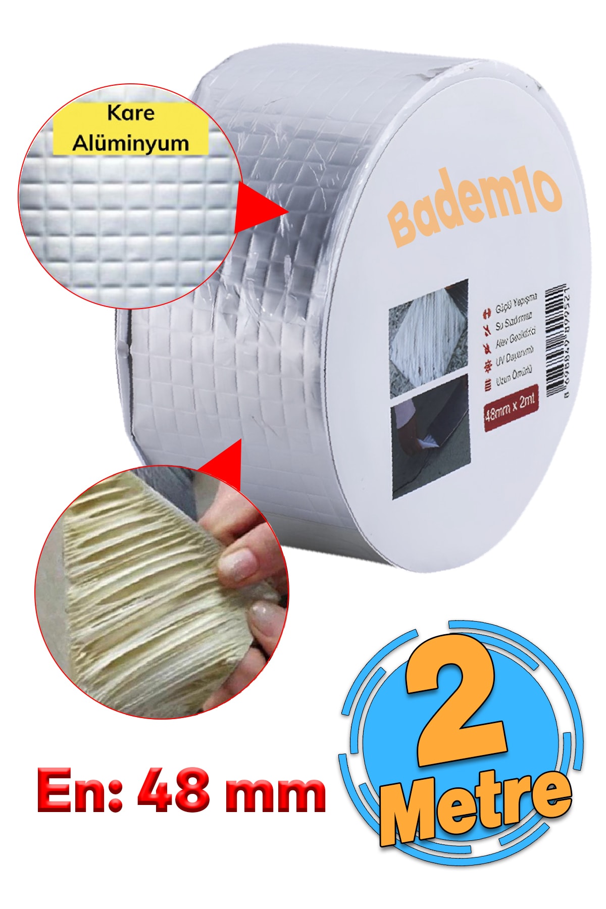 Çatı İzolasyon (48 mm X 2 MT) Su Sızdırmazlık Geçirmez Yalıtım Çamur Boru Sakız Tamir Bant Bandı