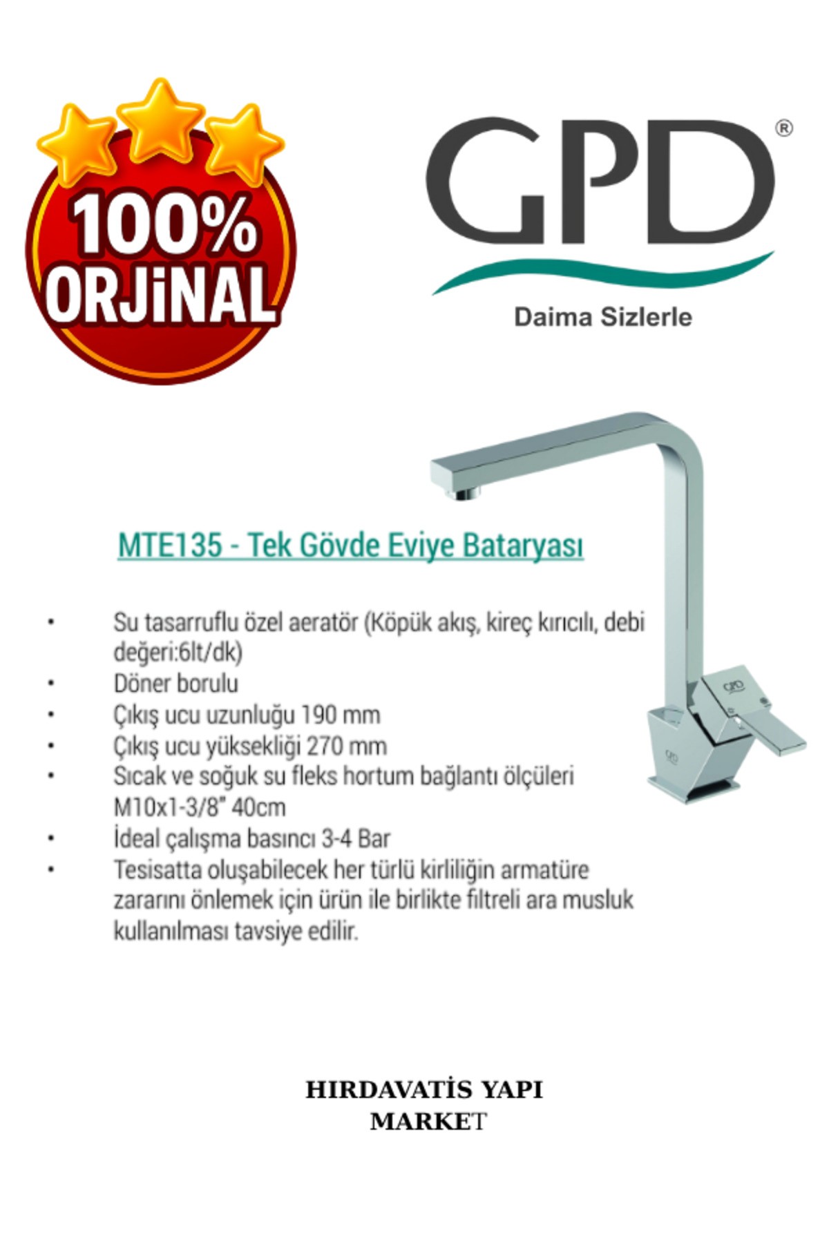 Tulio MTE135 Tek Gövde Eviye Bataryası