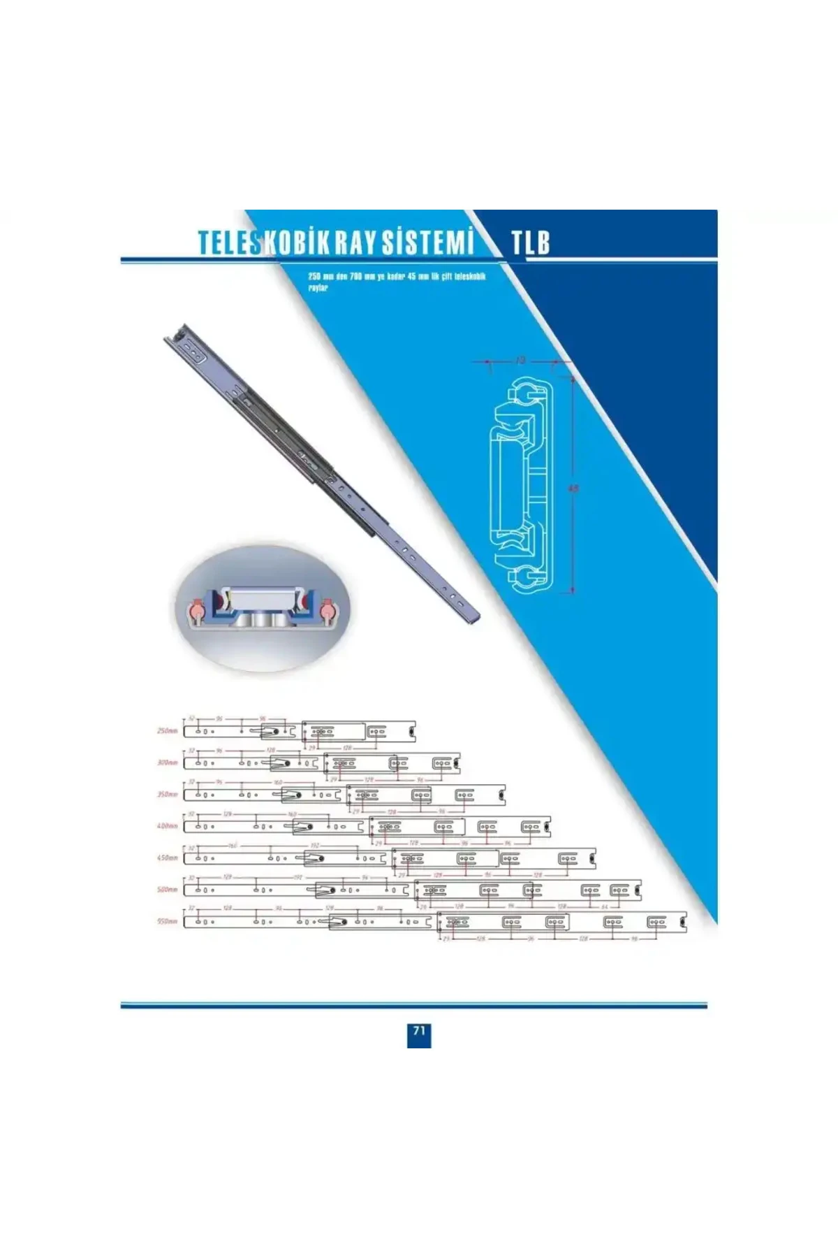 En 45 mm Teleskopik Bilyalı Çekmece Rayı 60 cm (1 Takım)