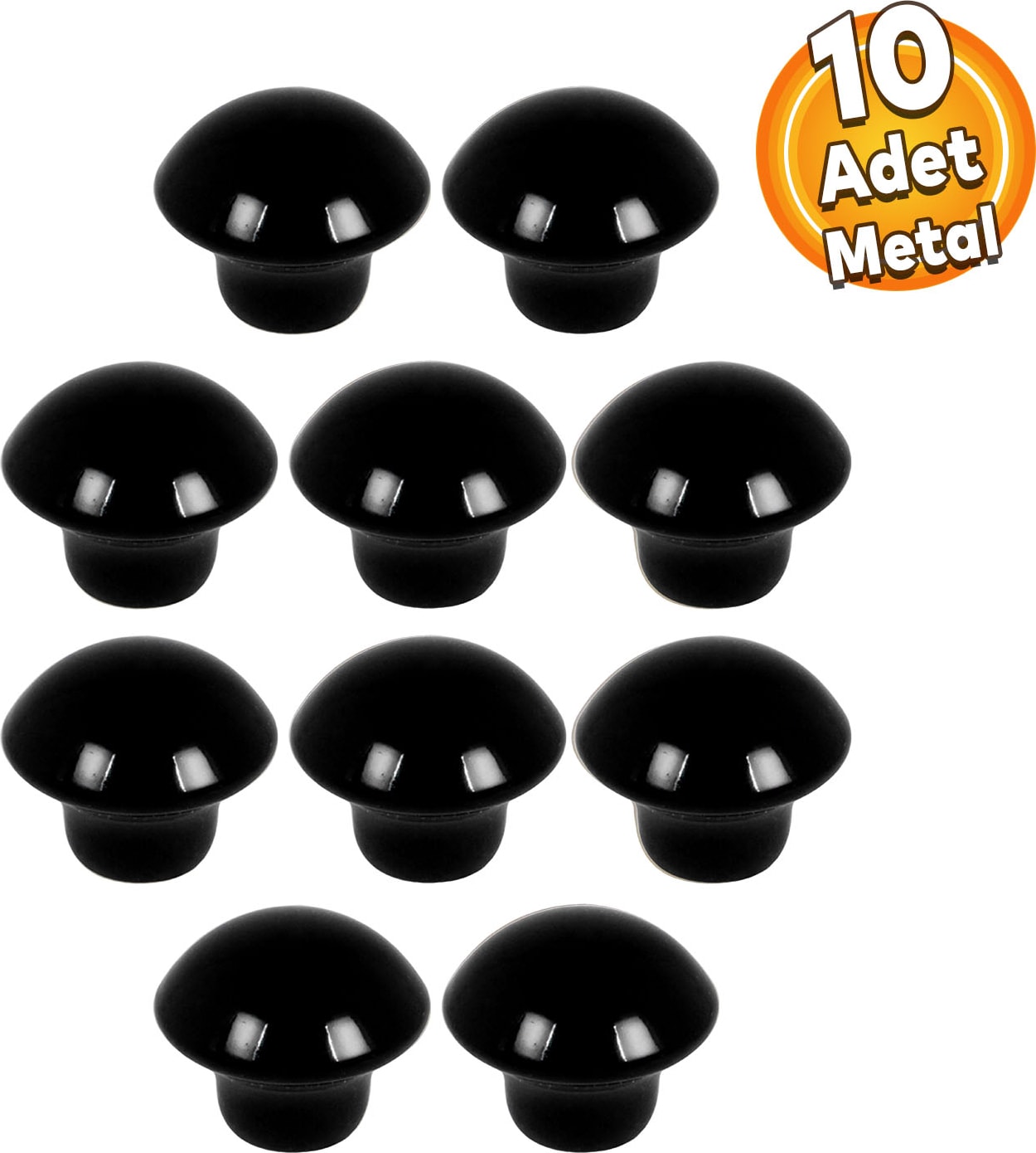 Mantar Düğme Kulp Çekmece Dolap Kapak Kulpu Kulbu Siyah Tek Vidalı Metal Kulpları (10 ADET)
