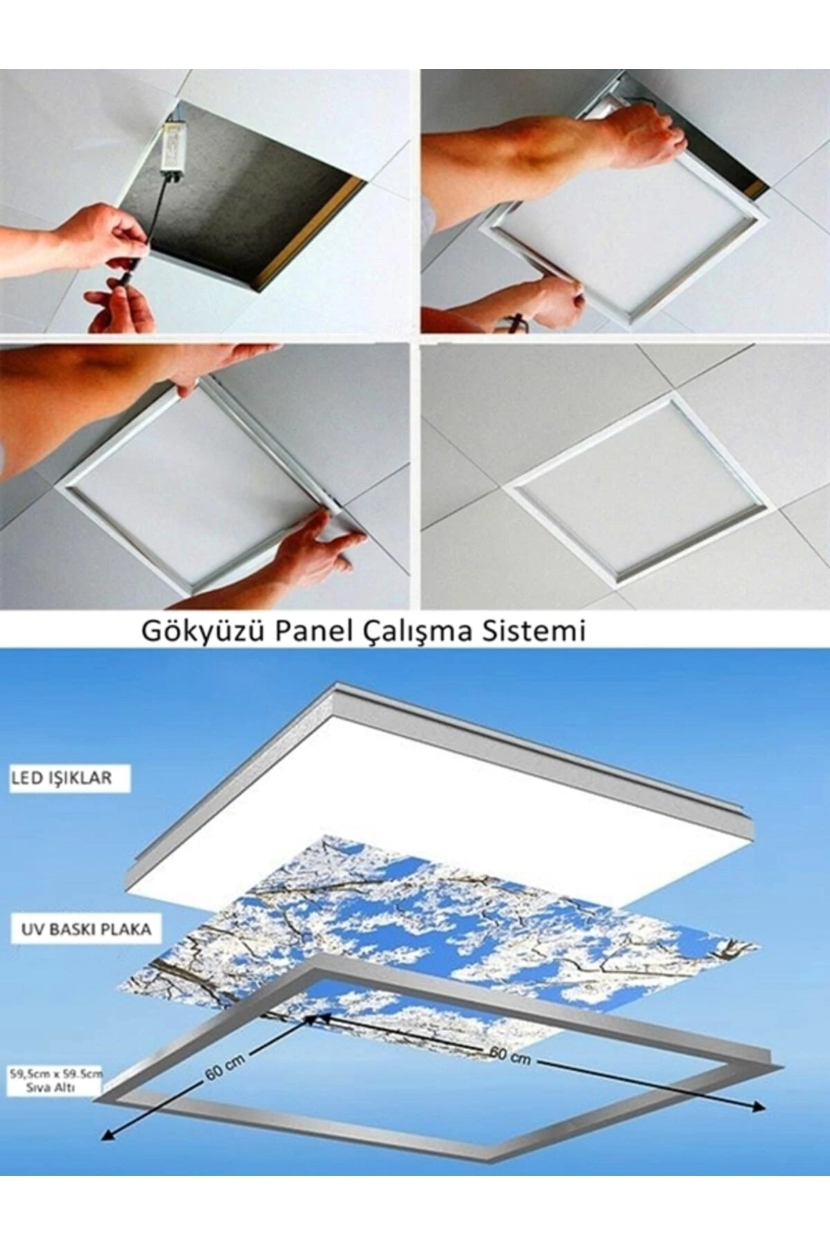 Selçuklu Desen Led Panel-asma Tavan-60cmx60cm-sıva Altı-54w-6500 K- Led Panel Armatür-asma Tavan