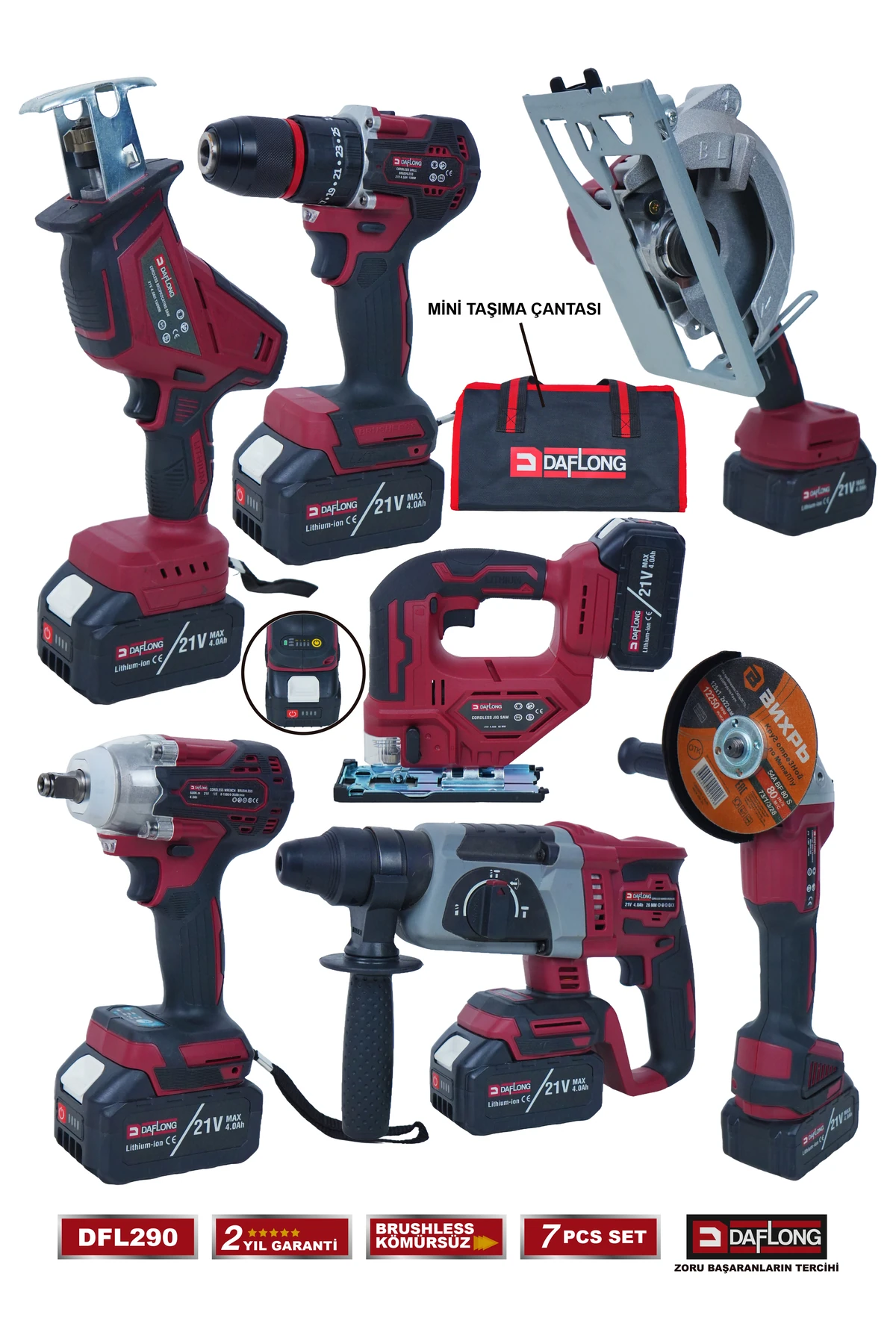 PRO 4 BATARYALI TAŞIMA ÇANTALI 7'Lİ USTA SETİ TİLKİ KUYRUĞU+DEKUPAJ+SUNTA MAKİNASI DFL-290