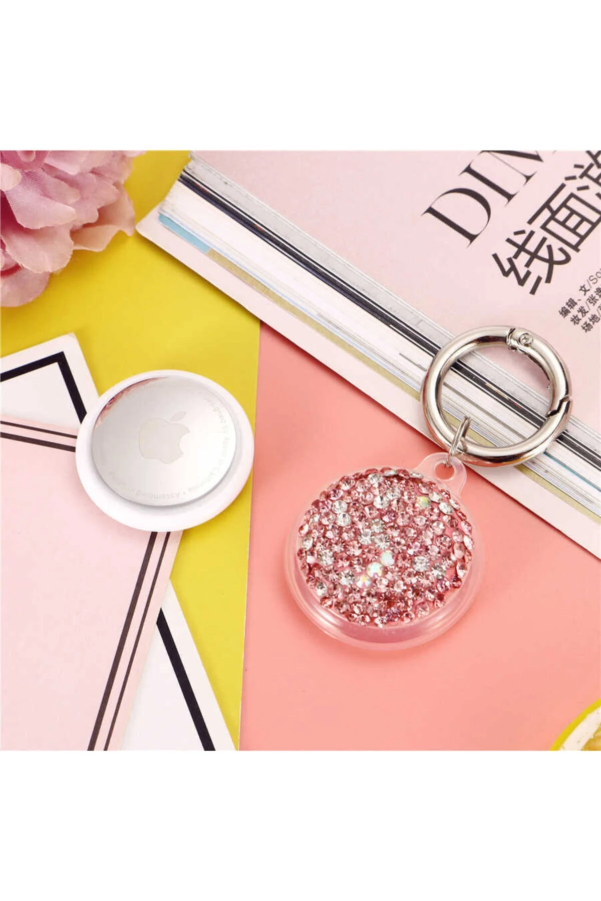 Airtag Uyumlu Taşlı Silikon Kılıf Işıltılı Darbe Emici Silikon Kılıf Anahtarlık