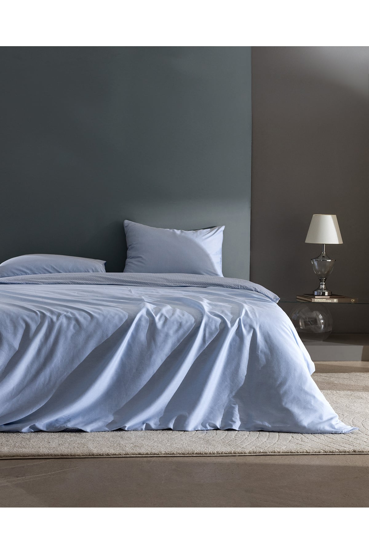 Clodia King Size %100 Pamuk Baskılı Saten Nevresim Takımı - Mavi