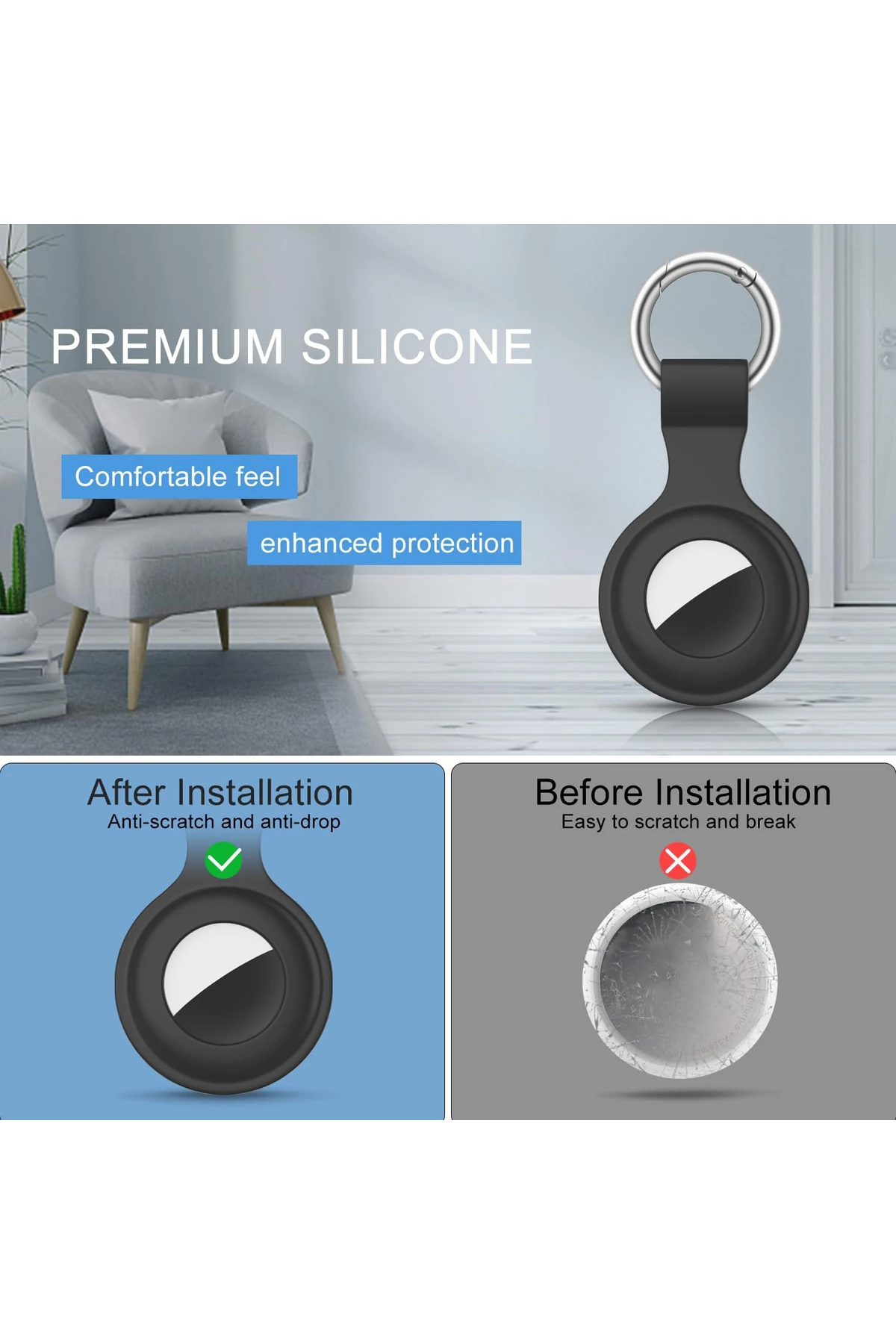 AirTag Uyumlu 4’lü Silikon Kılıf Seti Anahtarlık Arkası Kapalı Düşmez Yıkanabilir