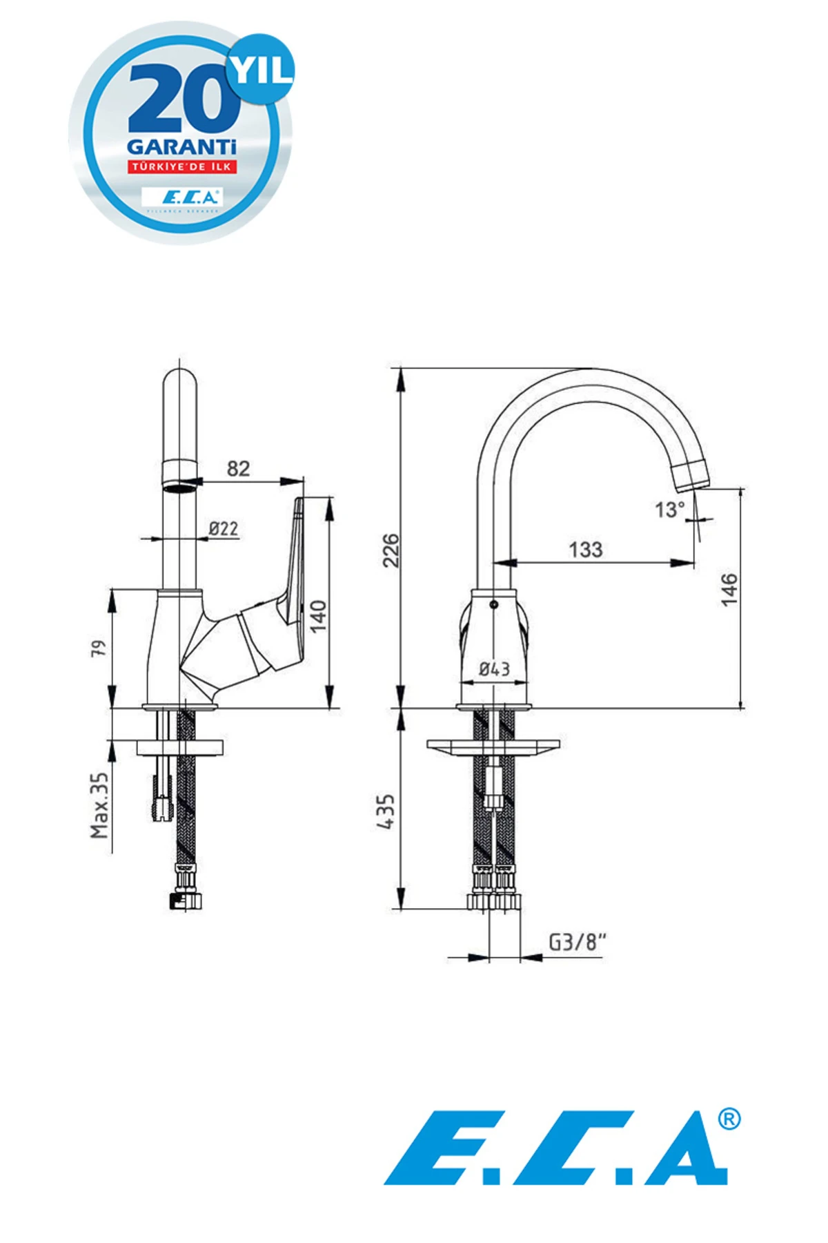 SPYLOS KUĞU BORULU  LAVABO BATARYASI