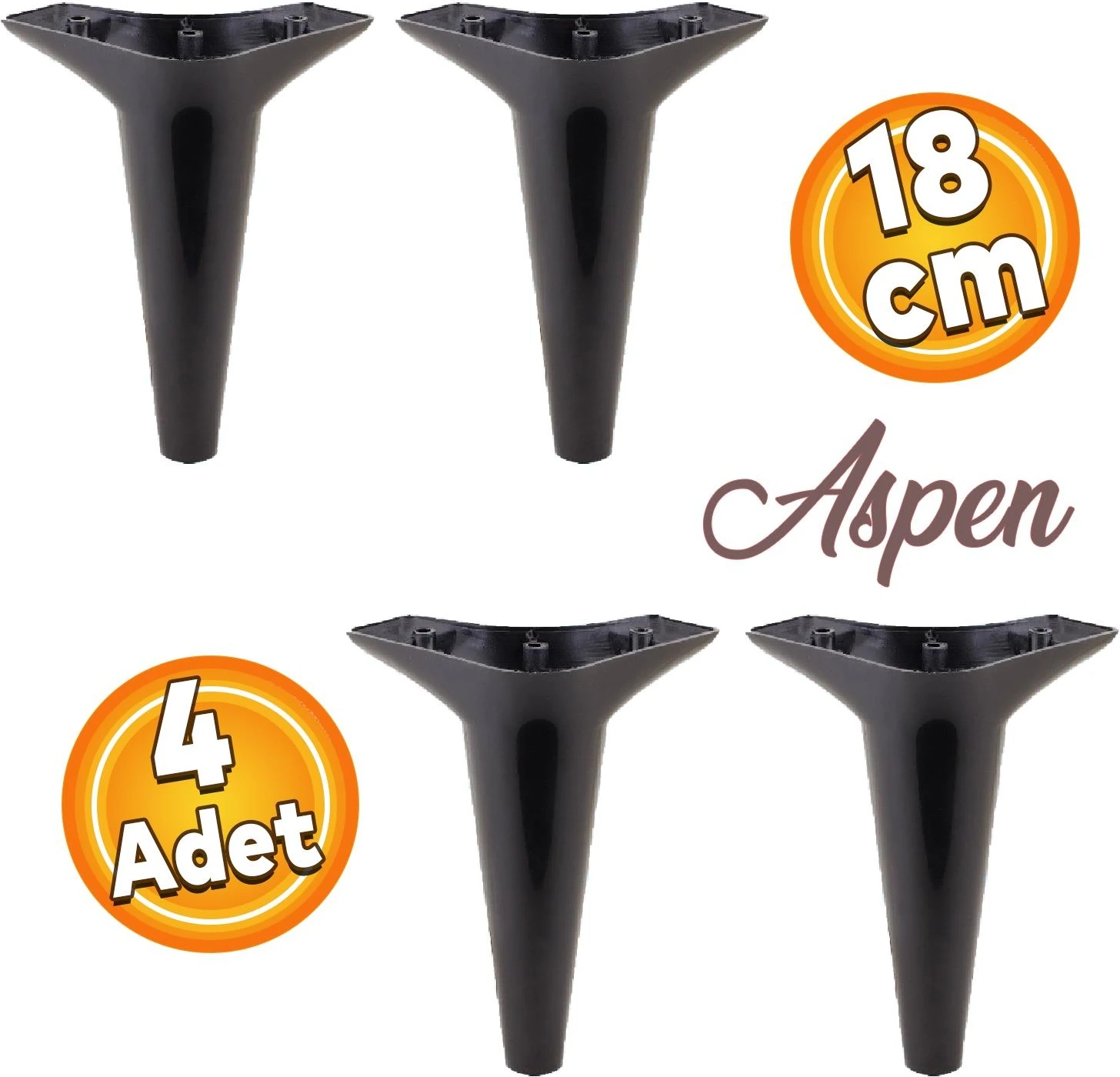 Aspen Lüks Mobilya Kanepe Koltuk Tv Ünitesi Baza Ayağı Ayakları 18 Cm Siyah Ayak (4 Adet)