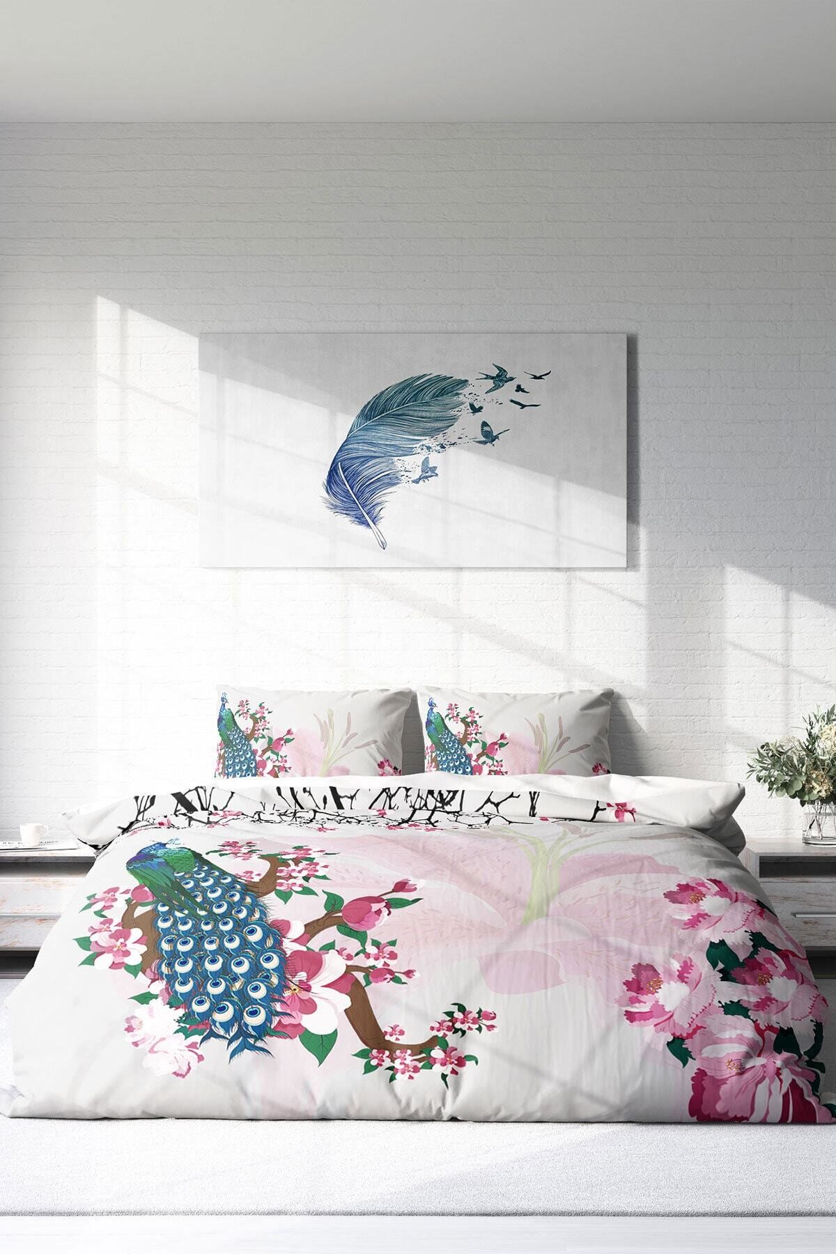 Kıng Sıze Peacock Naturel Çift Kişilik Nevresim Takımı 220x240cm