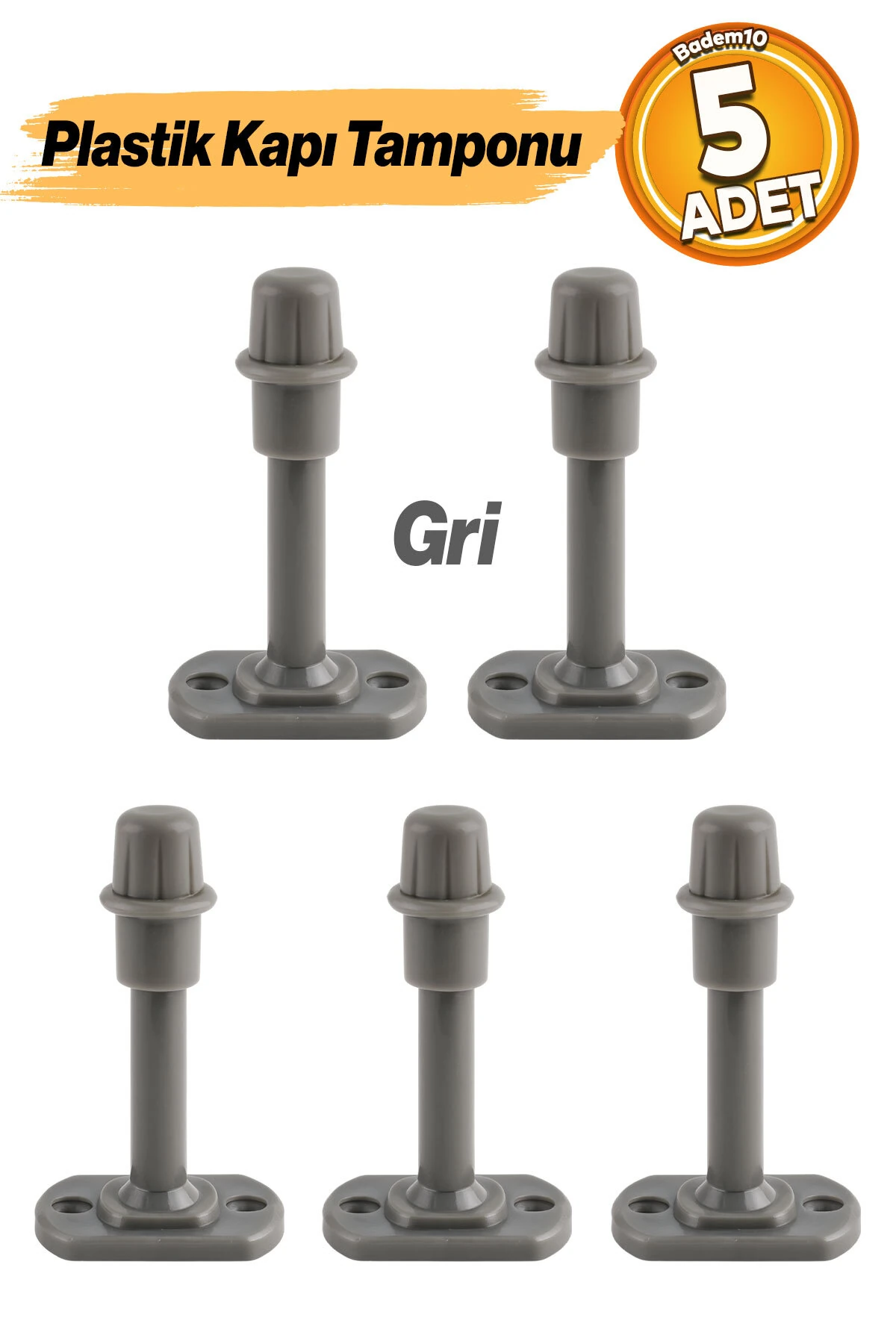 Plastik 5 Adet Kapı Pencere Arkası Gri Renk Tampon 8 CM Vidalı Duvar Koruyucu Silikon Stoper