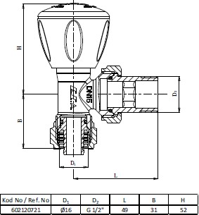 Eca Rv3 Köşe Radyatör Vanası Pex 1/2 X 16 Mm