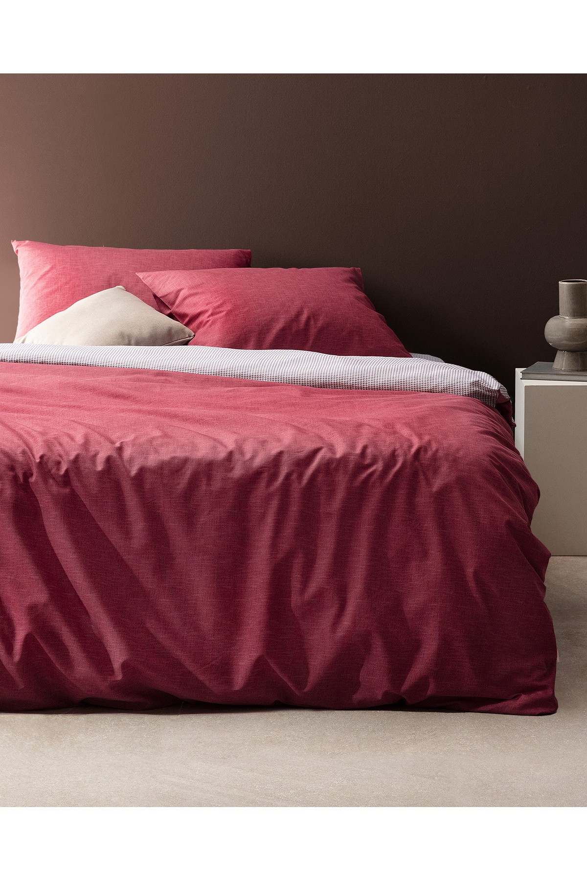 Juin King Size Pamuklu Baskılı Nevresim Takımı - Bordo