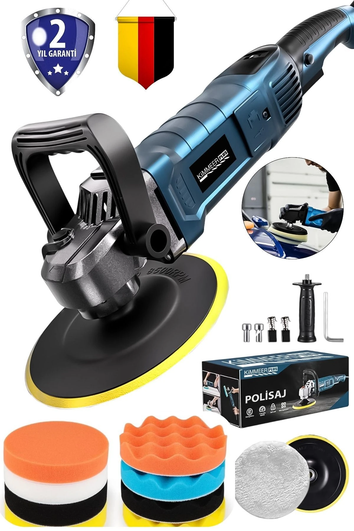 Kimmeer Plus 180 Mm 1800 Watt Devir Ayarlı Polisaj Makinesi 6 Kademeli Pasta Cila Kiti