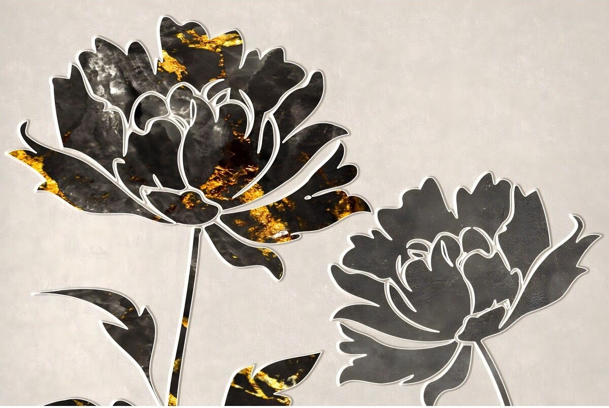 |(Abstract) Gardenya Çiçek Modeli|çerçeveli Temperli Cam Tablo 3lü Yatay