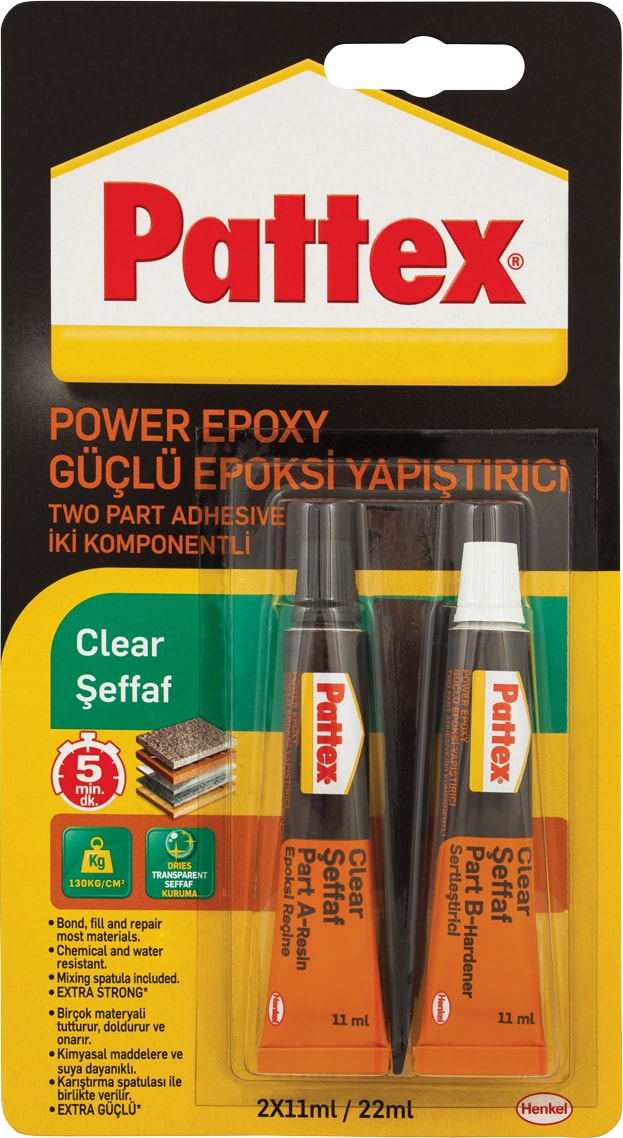 Pattex Power Epoxy Güçlü Epoksi Yapıştırıcı Şeffaf 24 gr 2 × 11 ml
