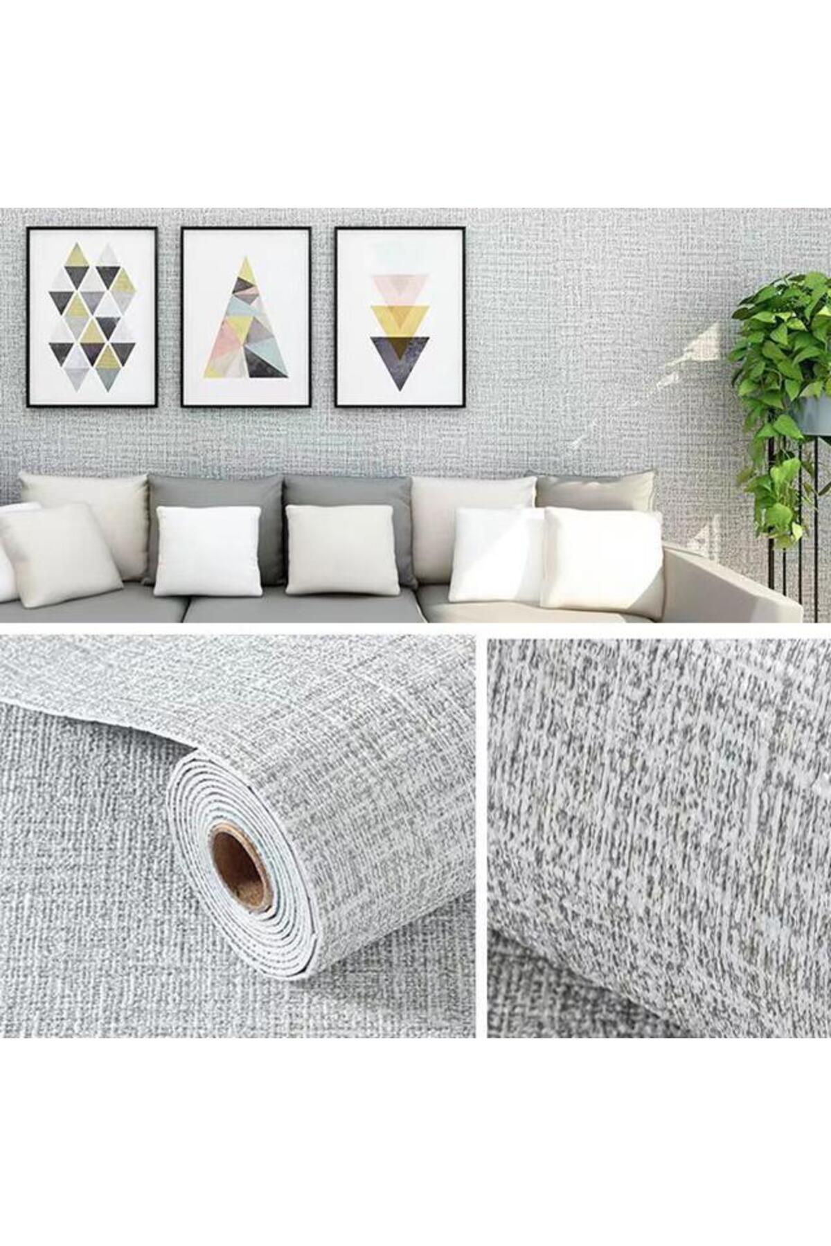 50x280 Cm (1,4M2) Keten Grisi Kendinden Yapışkanlı Duvar Kağıdı Dokulu Esnek Silinebilir