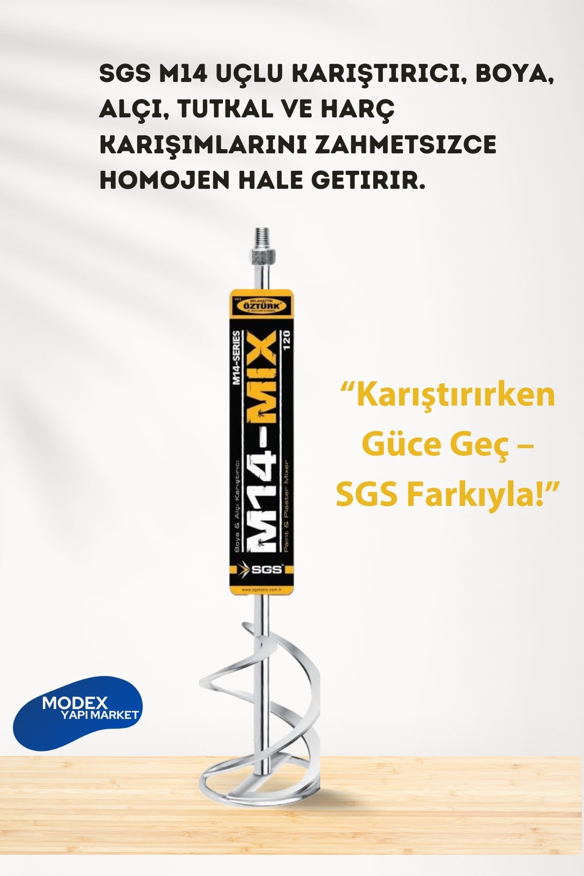 SGS Boya Alçı Tutkal Karıştırıcı Uç M-14 120x600mm – Güçlü ve Dayanıklı Karıştırma Aparatı