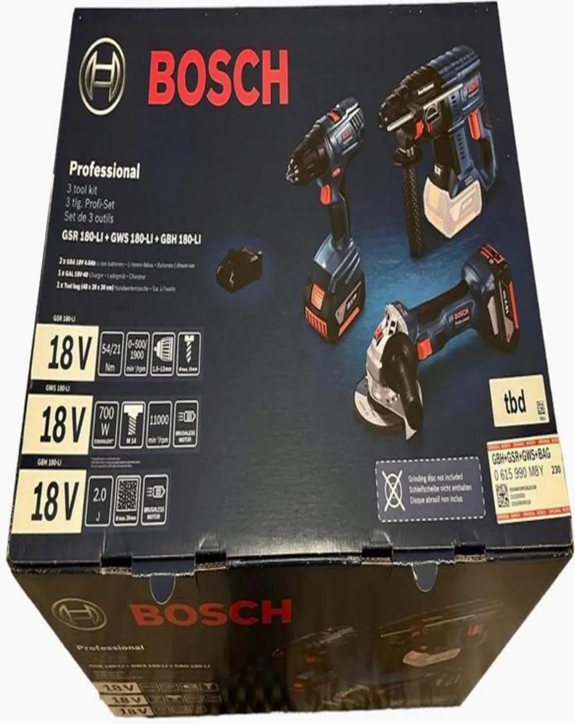 BOSCH Gsr 180 Şarjlı Vidalama + Gws 180 Şarjlı Taşlama + GBH180 Şarjlı Kırıcı Delici + 2 x 4 Ah Akü + 1 Adet Dolm Cihazı