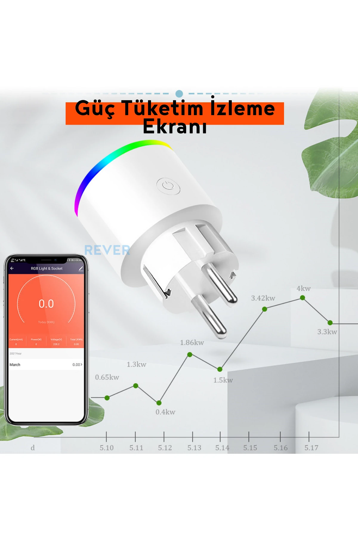 Akım Korumalı Priz Wi-fi Tuya Destekli Akıllı Priz RGB Led Işıklı