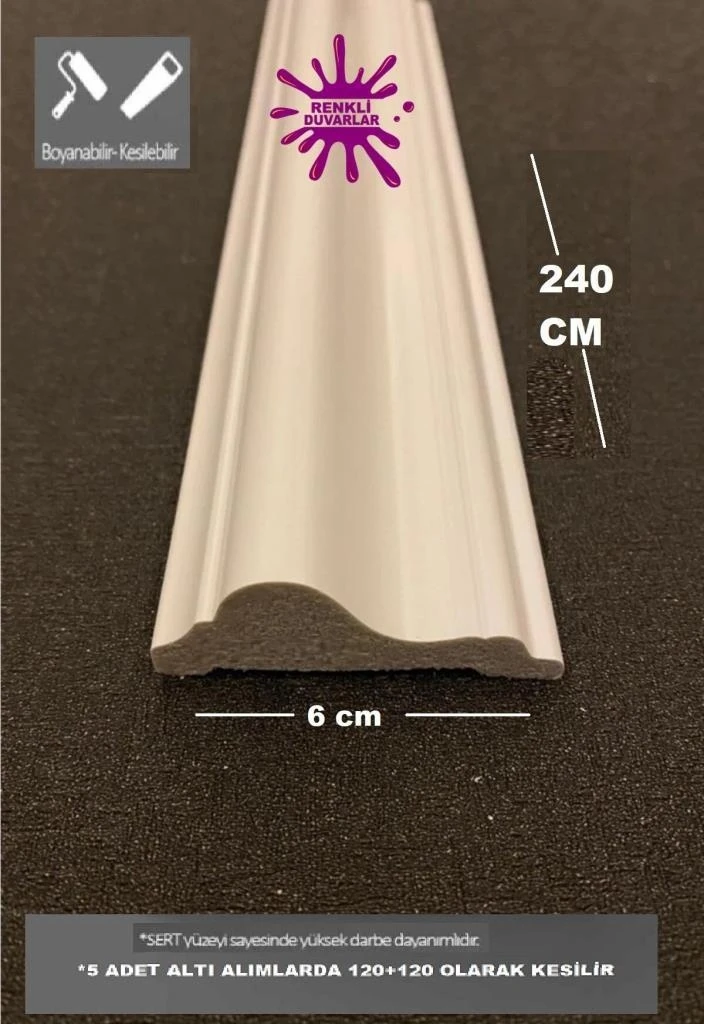 Boyanabilir Klasik Duvar Çıtası 6cm x 240CM Poliüretan Çıta Boyanabilir Çıta Bordür Salon1 Boy 240CM